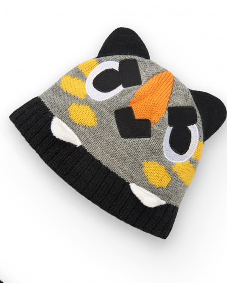 Conjunto de gorro y bufanda niño en gris con diseño de tigre