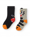 Set de 2 calcetines niño en negro y gris con diseño de tigre Set de 2 calcetines niño en negro y gris con diseño de tigre