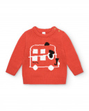 Jersey tricot niño en rojo con diseño de autobús colección Jersey tricot niño en rojo con diseño de autobús colección
