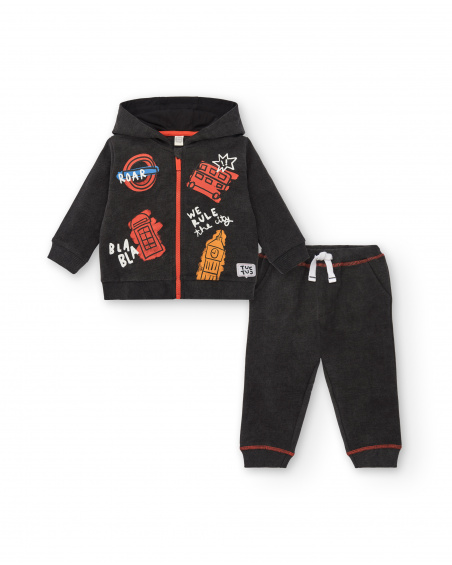Chándal felpa niño en negro con estampado londinense colección Chándal felpa niño en negro con estampado londinense colección