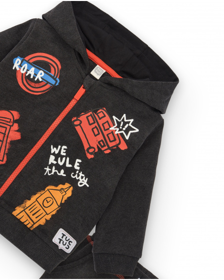 Chándal felpa niño en negro con estampado londinense colección Chándal felpa niño en negro con estampado londinense colección