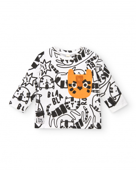 Camiseta niño en blanco con estampado de tigre y detalles