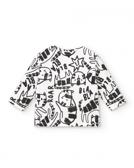 Camiseta niño en blanco con estampado de tigre y detalles