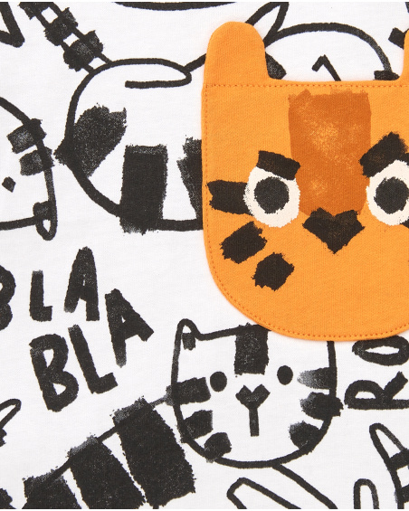 Camiseta niño en blanco con estampado de tigre y detalles