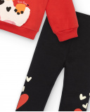 Conjunto felpa de niña en rojo y negro con sudadera de tigre y Conjunto felpa de niña en rojo y negro con sudadera de tigre y