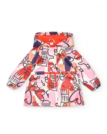 Chaqueta impermeable con estampado de corazones y cabinas