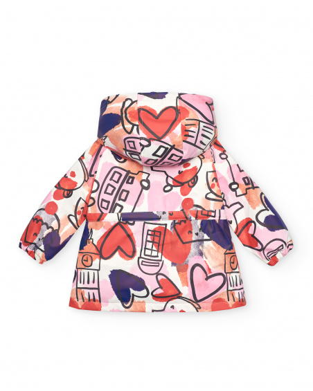 Chaqueta impermeable con estampado de corazones y cabinas