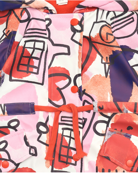 Chaqueta impermeable con estampado de corazones y cabinas