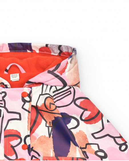 Chaqueta impermeable con estampado de corazones y cabinas