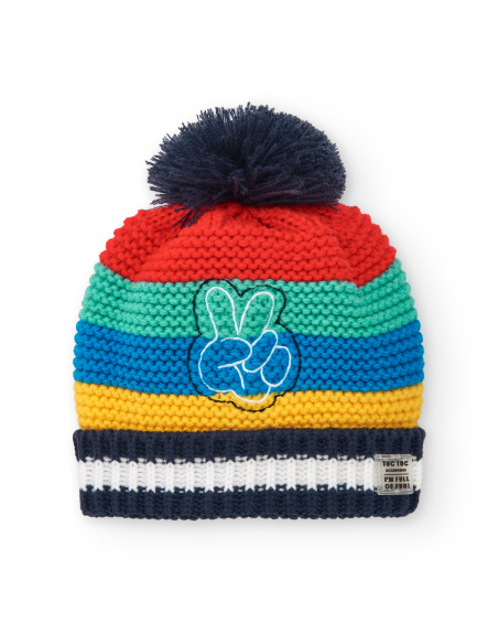 Gorro niño en colores vivos con diseño bordado y pompón
