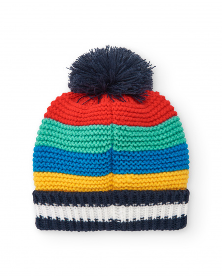 Gorro niño en colores vivos con diseño bordado y pompón