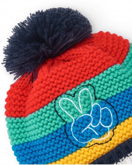 Gorro niño en colores vivos con diseño bordado y pompón