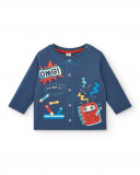 Camiseta niño en azul con estampado escolar divertido colección Camiseta niño en azul con estampado escolar divertido colección