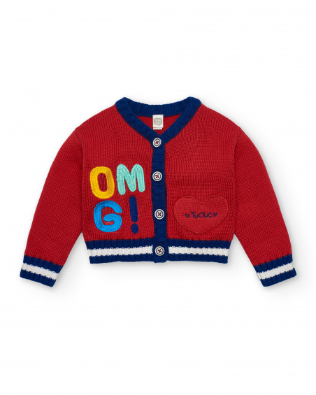 Chaqueta tricot para niña en rojo con detalles bordados