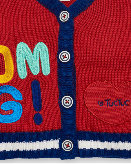 Chaqueta tricot para niña en rojo con detalles bordados