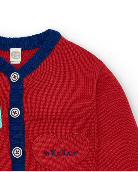 Chaqueta tricot para niña en rojo con detalles bordados