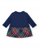 Vestido de felpa para niña en azul marino con estampado y falda Vestido de felpa para niña en azul marino con estampado y falda
