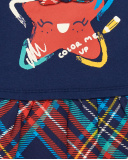 Vestido de felpa para niña en azul marino con estampado y falda Vestido de felpa para niña en azul marino con estampado y falda