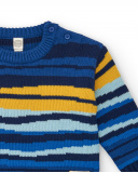 Jersey tricot niño en azul con rayas multicolor colección Jersey tricot niño en azul con rayas multicolor colección