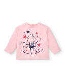 Camiseta niña en color rosa con diseño de estrellas colección Camiseta niña en color rosa con diseño de estrellas colección