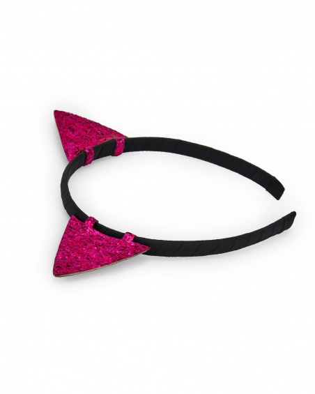 Diadema negra con orejas de glitter rosa para niña colección