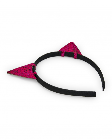 Diadema negra con orejas de glitter rosa para niña colección