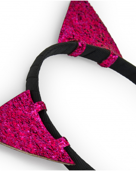 Diadema negra con orejas de glitter rosa para niña colección