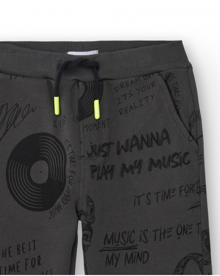 Pantalones de chándal gris oscuro con estampado musical para