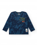 Camiseta azul con estampado camuflaje y mensaje para niño Camiseta azul con estampado camuflaje y mensaje para niño