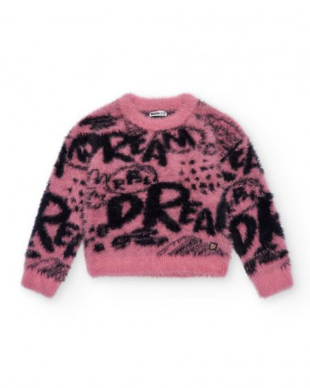 Jersey con pelo sintético y estampado de grafitis en rosa y