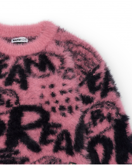 Jersey con pelo sintético y estampado de grafitis en rosa y