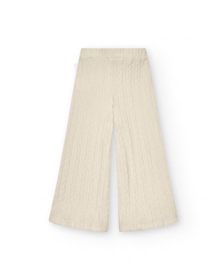 Pantalón acampanado niña en color beige con textura trenzada Pantalón acampanado niña en color beige con textura trenzada