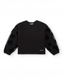 Sudadera negra con mangas de tul y lazos para niña colección Sudadera negra con mangas de tul y lazos para niña colección