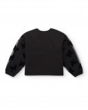 Sudadera negra con mangas de tul y lazos para niña colección Sudadera negra con mangas de tul y lazos para niña colección