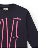 Sudadera negra con estampado rosa para niña colección Living in Sudadera negra con estampado rosa para niña colección Living in