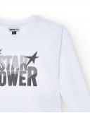 Camiseta blanca con texto "Star Power" en plateado para niña de Camiseta blanca con texto "Star Power" en plateado para niña de