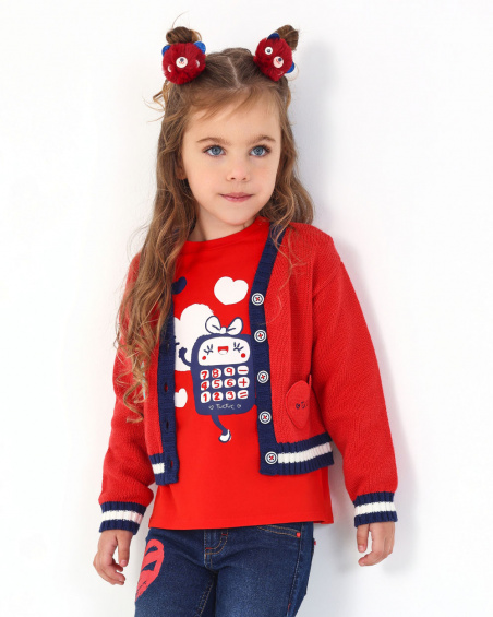 Chaqueta tricot para niña en rojo con detalles bordados colección Big brains