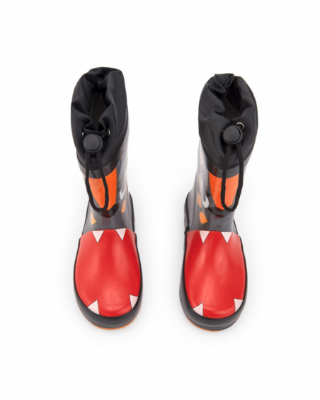 Botas de lluvia niño en negro y rojo con diseño de personaje