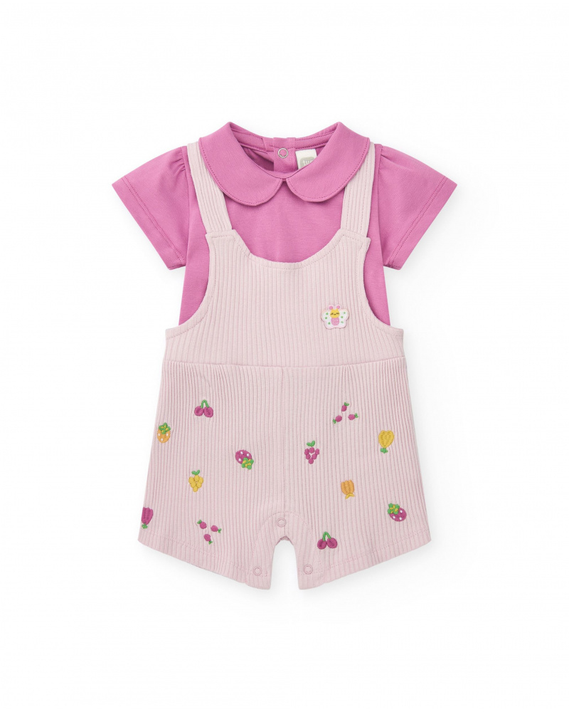 Conjunto de punto para niña con peto acanalado lila estampado