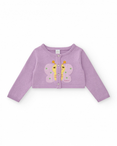 Chaqueta de tricot para niña color malva con bordado Chaqueta de tricot para niña color malva con bordado