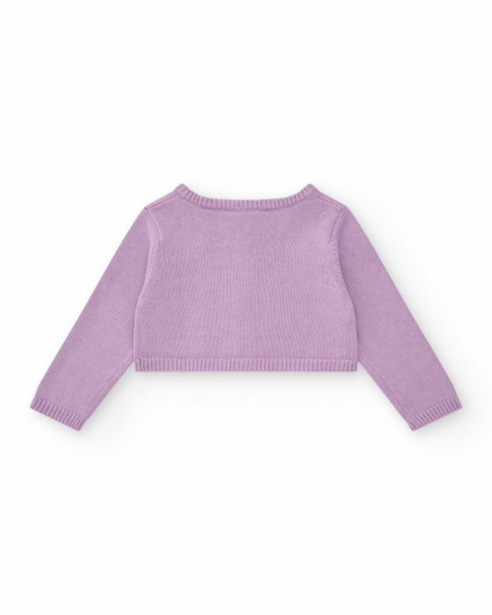 Chaqueta de tricot para niña color malva con bordado Chaqueta de tricot para niña color malva con bordado