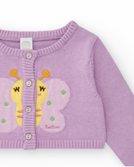 Chaqueta de tricot para niña color malva con bordado Chaqueta de tricot para niña color malva con bordado