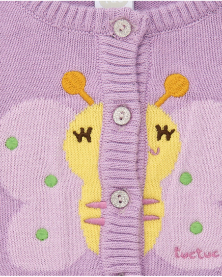 Chaqueta de tricot para niña color malva con bordado Chaqueta de tricot para niña color malva con bordado