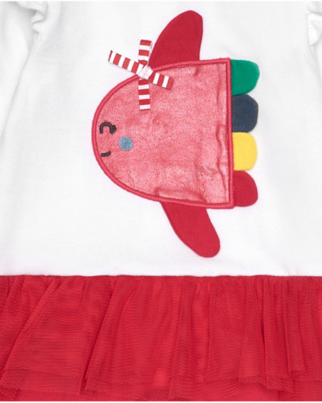 Pelele blanco para niña con aplique de pez y falda de tul roja Pelele blanco para niña con aplique de pez y falda de tul roja