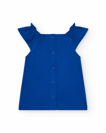 Vestido azul de punto para niña con estampado marino y coral