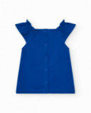 Vestido azul de punto para niña con estampado marino y coral Vestido azul de punto para niña con estampado marino y coral