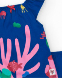 Vestido azul de punto para niña con estampado marino y coral Vestido azul de punto para niña con estampado marino y coral