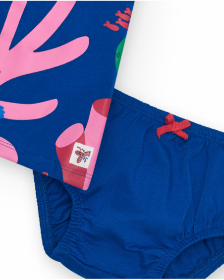 Vestido azul de punto para niña con estampado marino y coral