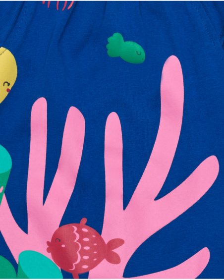 Vestido azul de punto para niña con estampado marino y coral