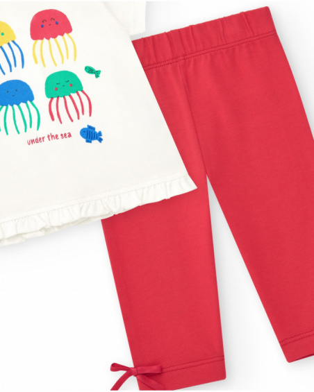 Conjunto para niña con camiseta de medusas, leggings rojos y Conjunto para niña con camiseta de medusas, leggings rojos y